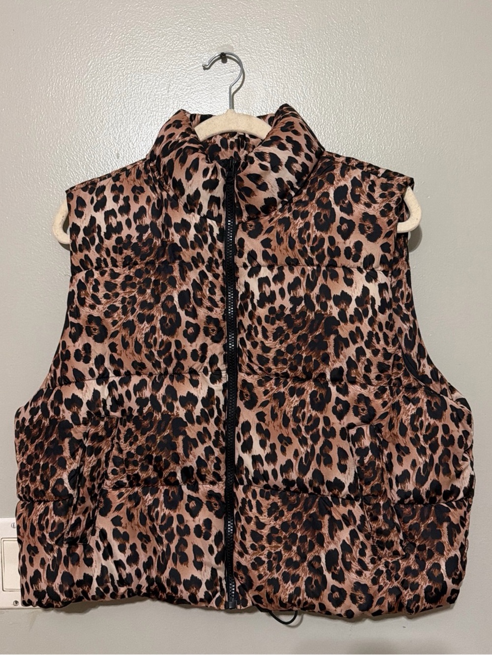 Madden Girl Leopard Print Puffer Vest - Brown & Black